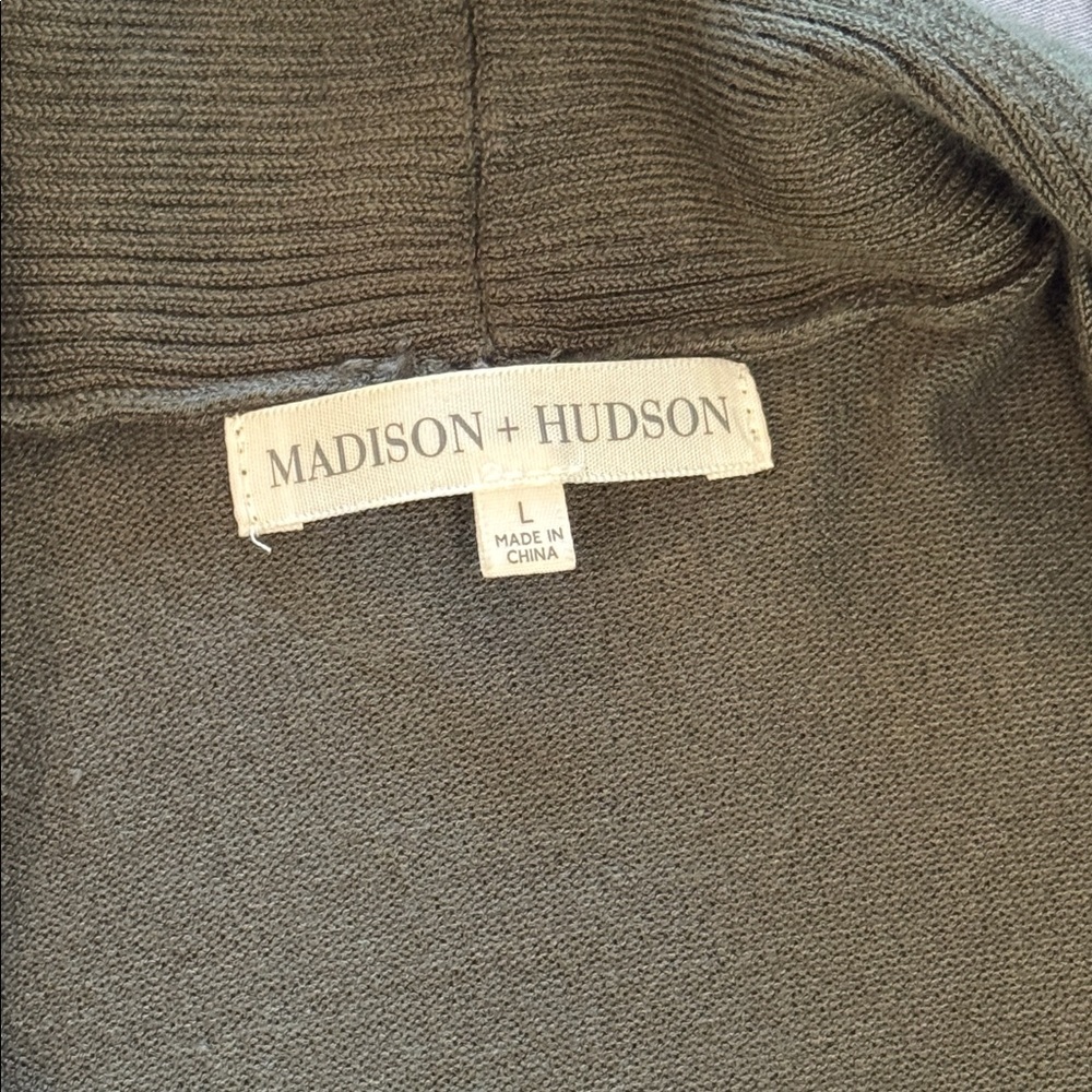 Long Open-Front Cardigan; olive green size large - Picture 3 of 11